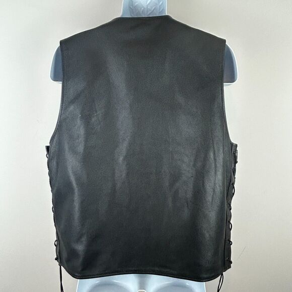 Mens First Classics Black Leather Snap Front Side Lace Motorcycle Vest Size XL - Picture 9 of 14